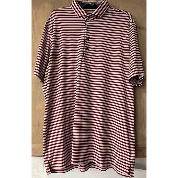 Greyson SS Golf Polo XL Red/Gray/Pink Striped The Grove Logo On Sleeve - Picture 1 of 8